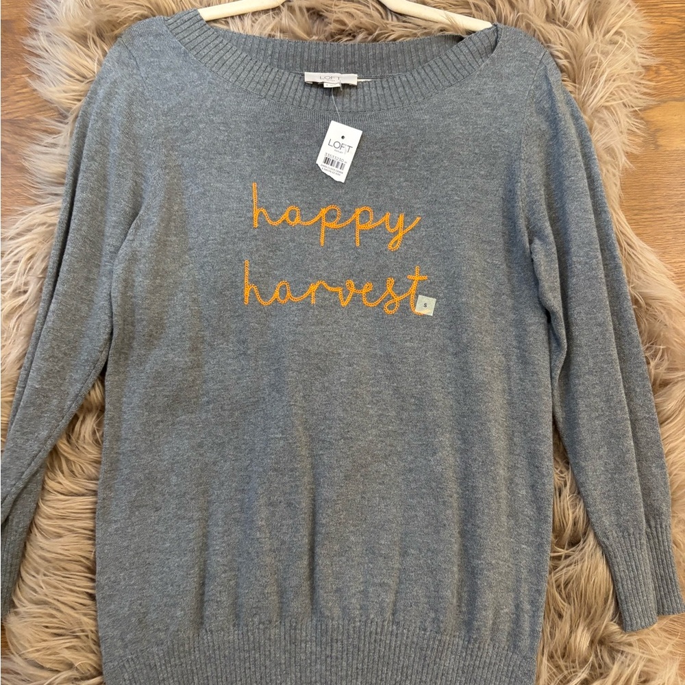 LOFT Heather Gray Sweater with Orange Script